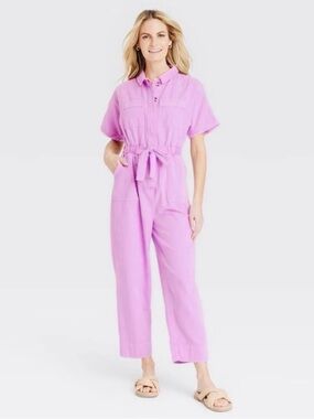 Universal Thread Lavender Short-Sleeve Utility Jumpsuit with Tie Waist
